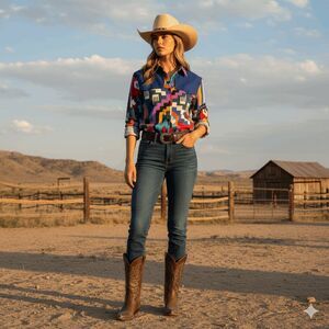 Vintage Ozark Mountain Jean Company Aztec Southwest Womens Size Large Shirt